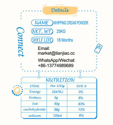 25 kg di polvere di condimento di crema di frusta certificata Halal per torte e dolci